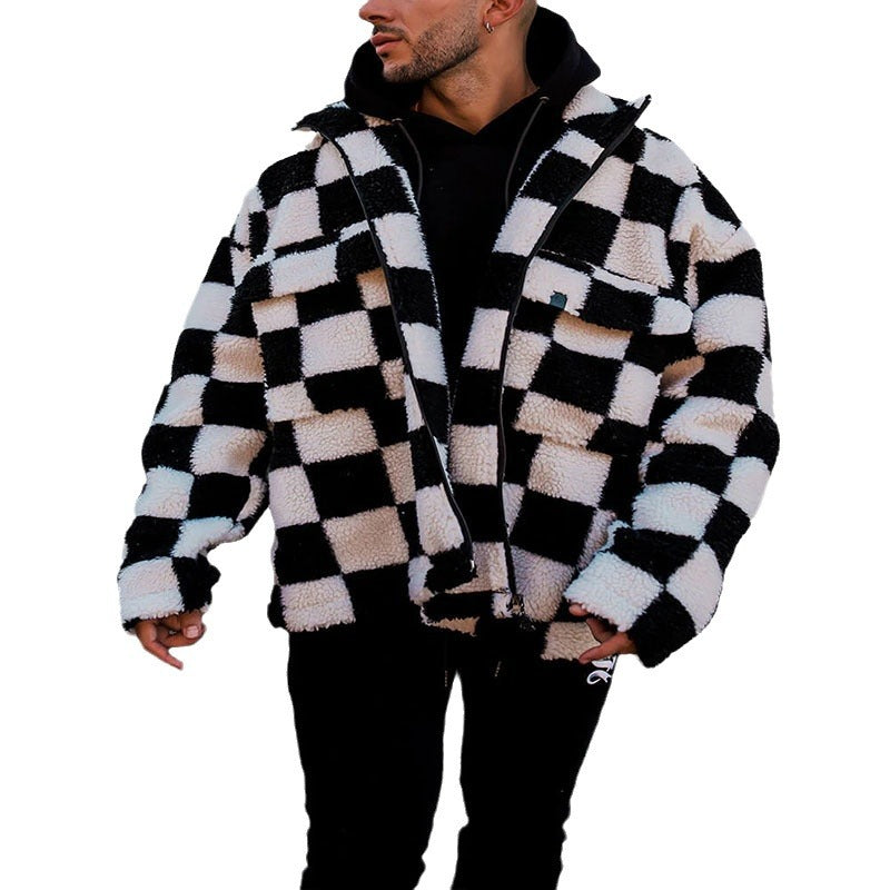 Herren Karomanteljacke Gefüttert Modern mit Taschen