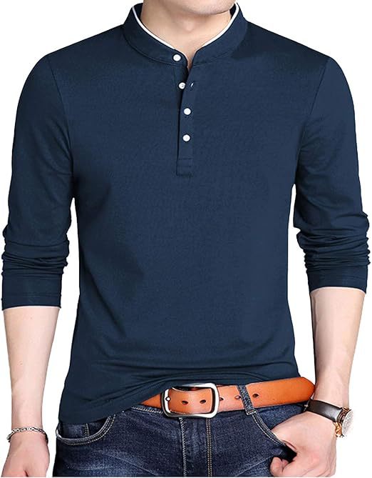 Herren Langarmshirt Modern mit Knopfleiste und Kragen