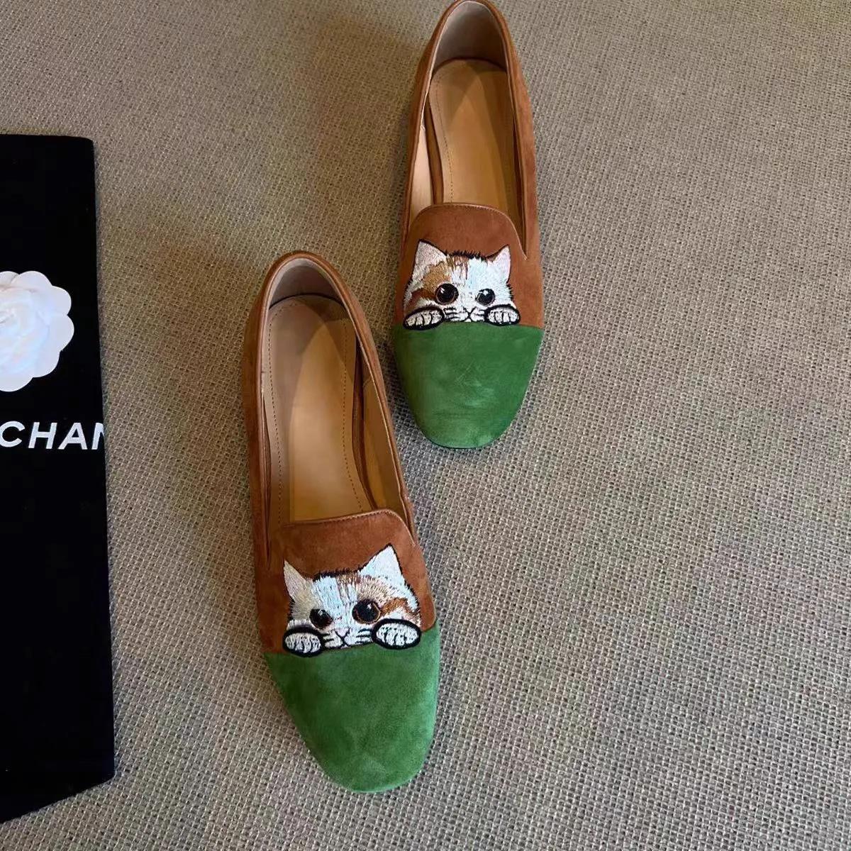 Damen Pantoletten Katzen Mokassin Bequem Schuhe Frau