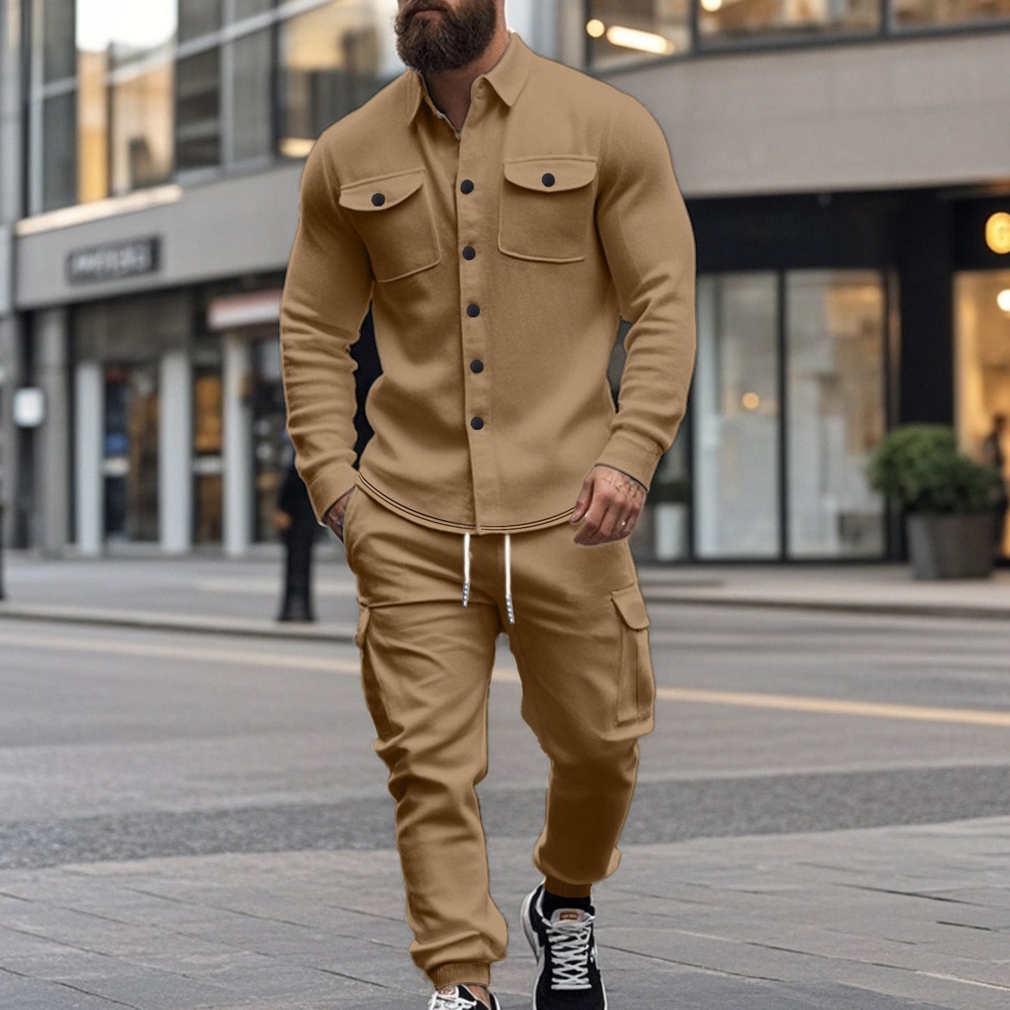 Herren Jogginganzug Cargo Bequem Funktions-Taschen