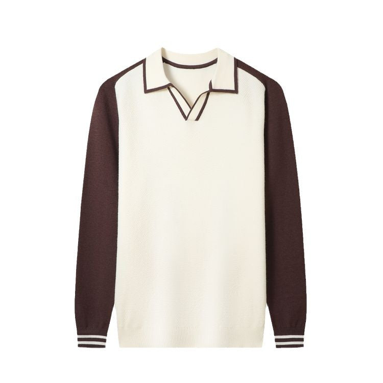 Herren Pullover Feinstrick V-Ausschnitt Modern Kontrast