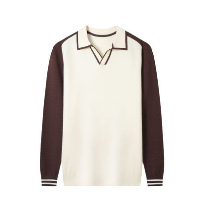 Herren Pullover Feinstrick V-Ausschnitt Modern Kontrast