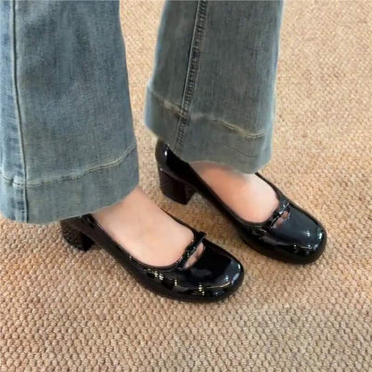 Damen Ballerinas Bequem Blockabsatz Blüten Schnalle