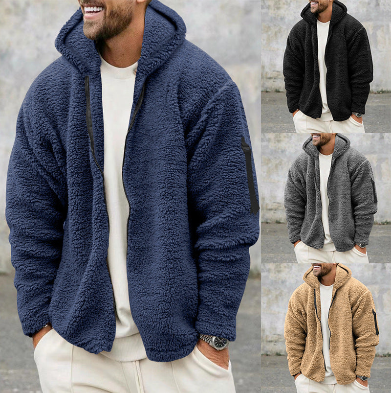 Herren Fleecejacke Plüsch Warm mit Kapuze und Taschen - BerlinGlamour