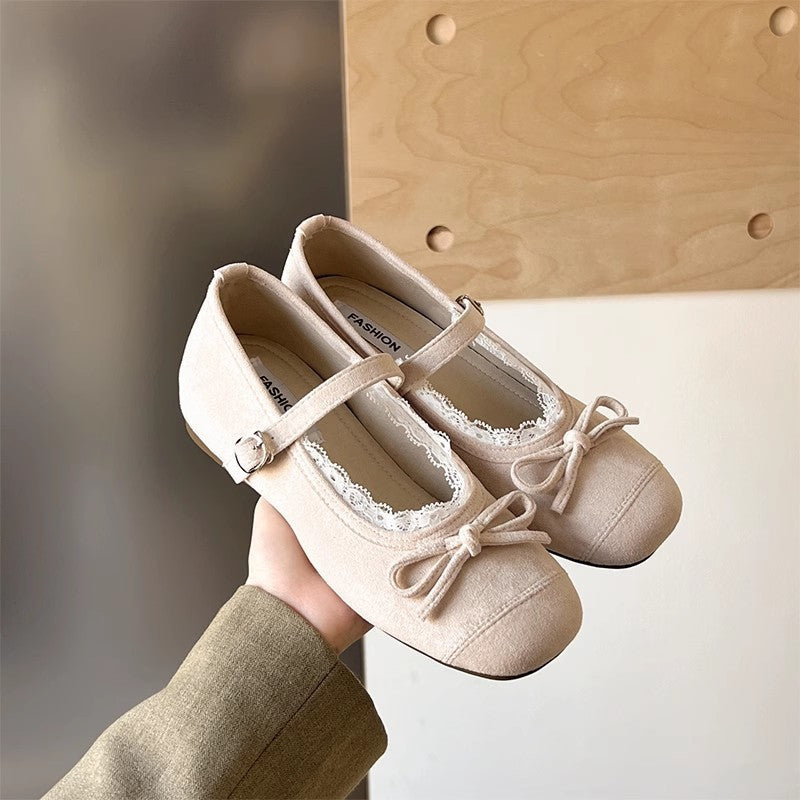 Damen Ballerinas Elegant Spitze Schnalle Schuhe
