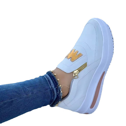 Damen Sneaker Slip-On Gold Reißverschluss Modern