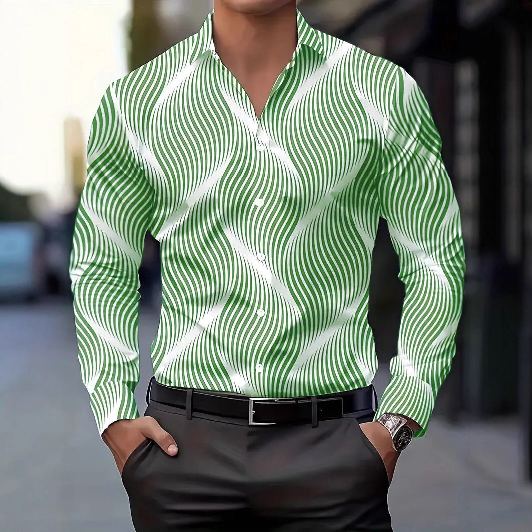 Herren Hemd Langarm Wellenmuster Elegant Berlin