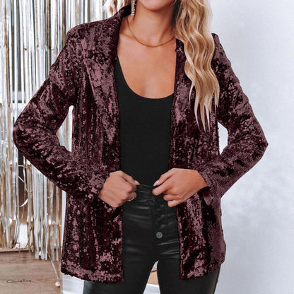 Damen Blazer Pailletten Glitzernd Elegant