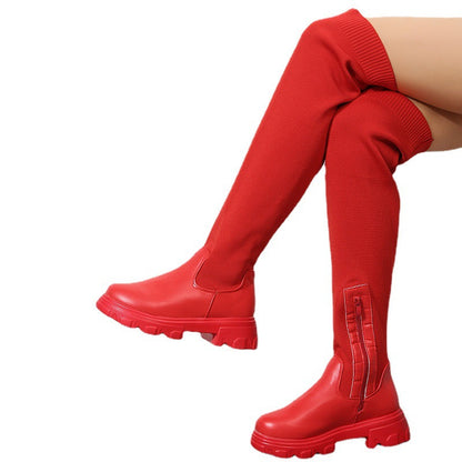 Damen Stiefel Overknee Reißverschluss Robust Winter