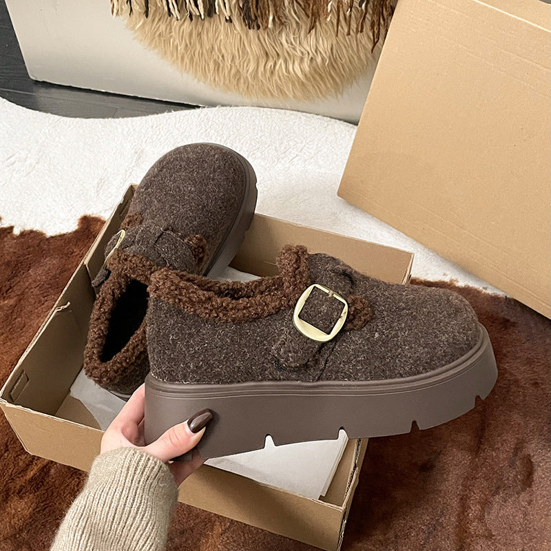 Damen Clogs Kuschelig Kunstfell Schnallenverschluss Modern