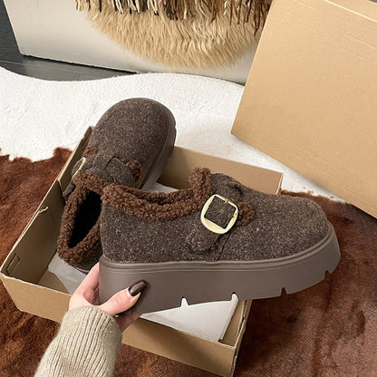 Damen Clogs Kuschelig Kunstfell Schnallenverschluss Modern
