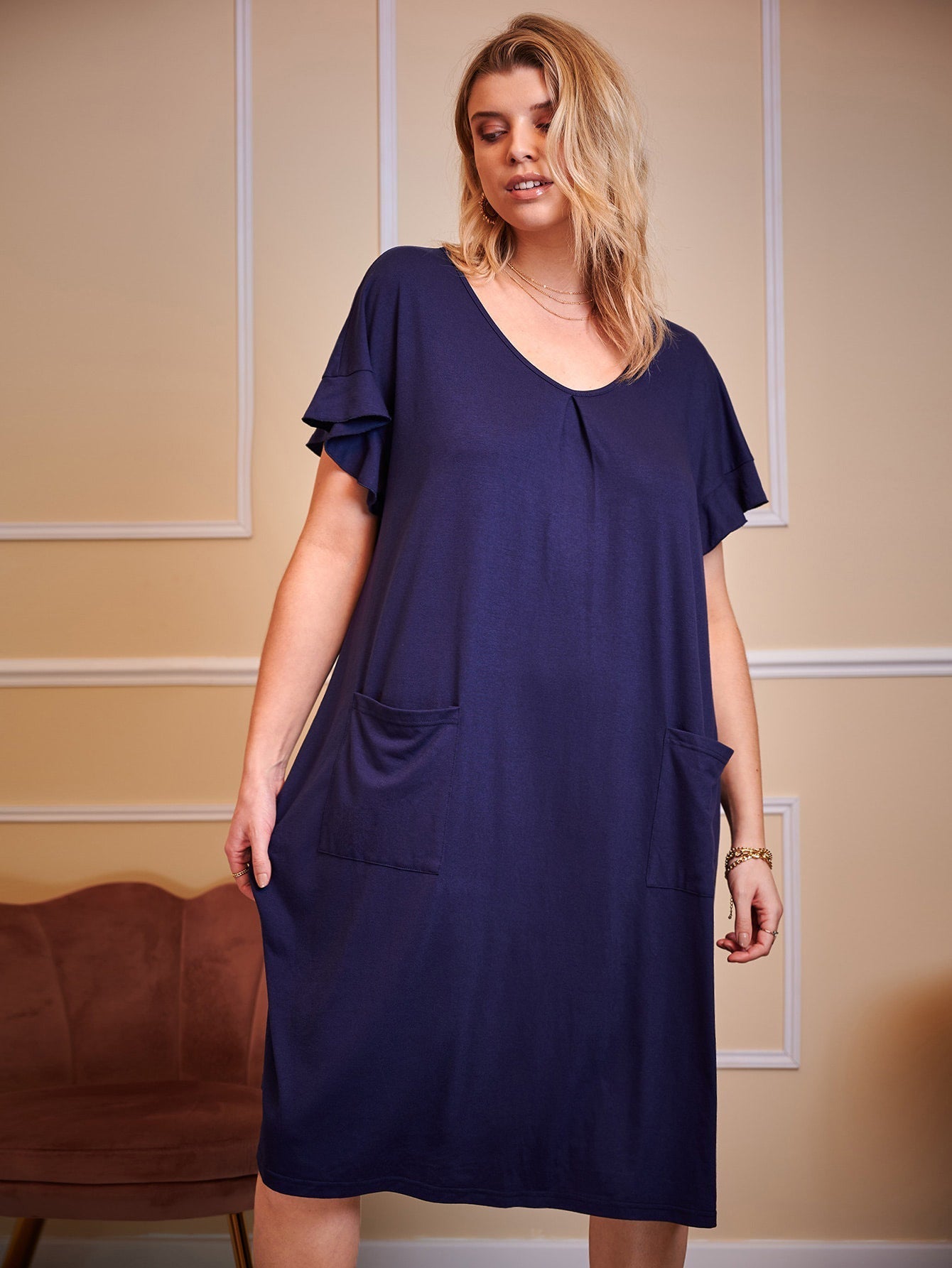 Baumwoll Nachthemdkleid mit Taschen, große Größen von BerlinGlamour