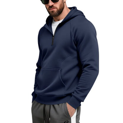 Herren Fleece Pullover Kapuzenpullover mit Reißverschluss und Kängurutasche Warm