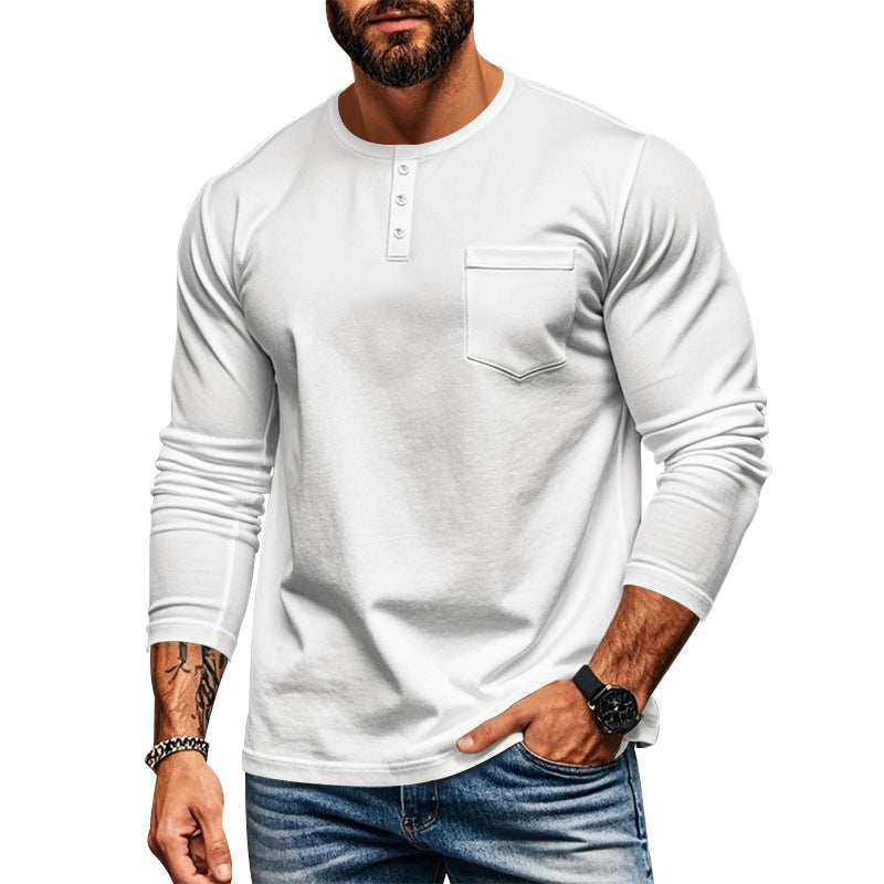 Herren Langarmshirt Modern Henley Ausschnitt mit Brusttasche - BerlinGlamour