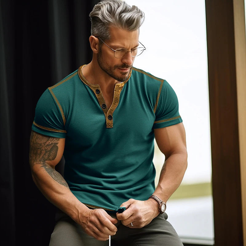 Herren T-Shirt Kurzarm Knopfleiste Modern