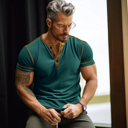Herren T-Shirt Kurzarm Knopfleiste Modern