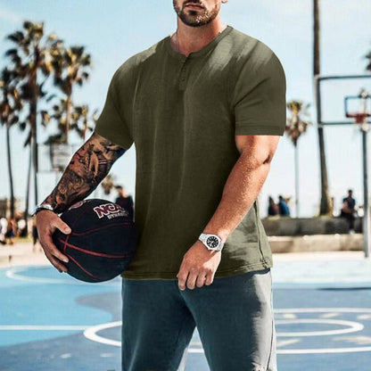 Herren Kurzarm-Shirt Baumwoll Mix Knopfdesign Casual
