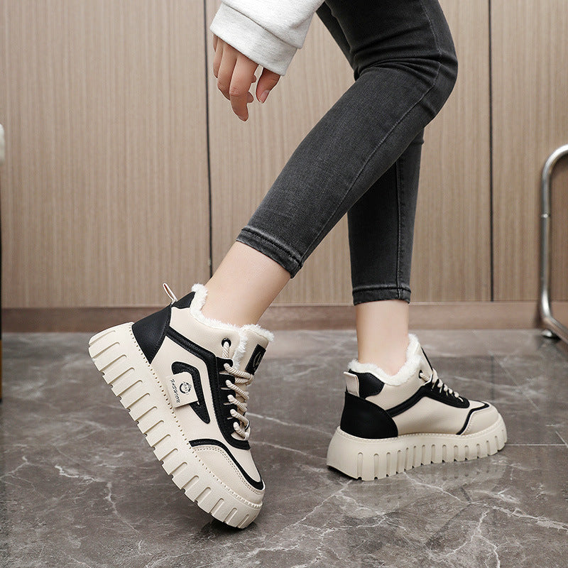 Damen Sneaker Sportlich High-Top Laufschuhe Warm Gefüttert