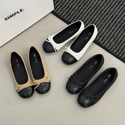 Damen Ballerinas Elegant mit Schleifendetail und Kontrastzehen