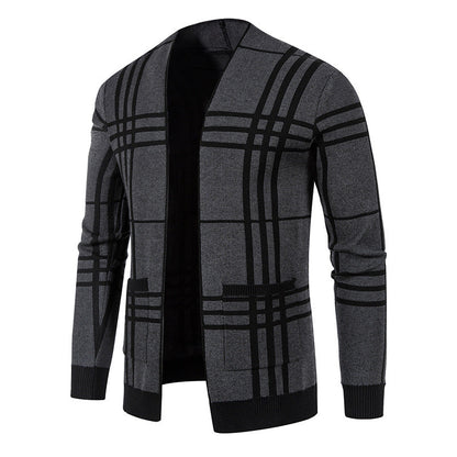 Herren Strickjacke Kariert Modern mit Taschen