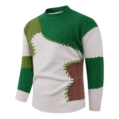 Herren Strickpullover Patchwork Design Modern Urban