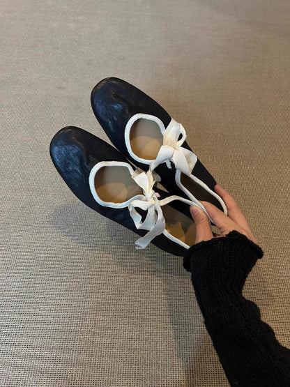 Damen Ballerinas Elegante Leder Schuhe Schwarz Damenmode