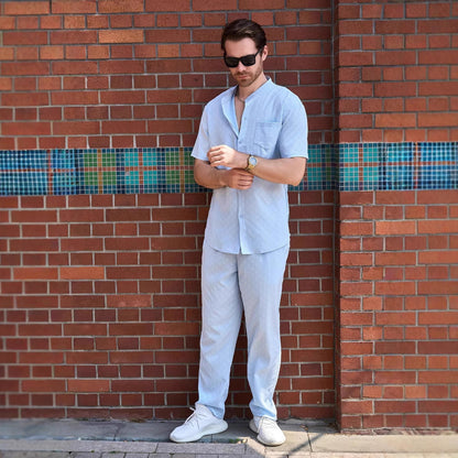 Herren Sommerhemd Kurzarm mit Hose Set Elegant