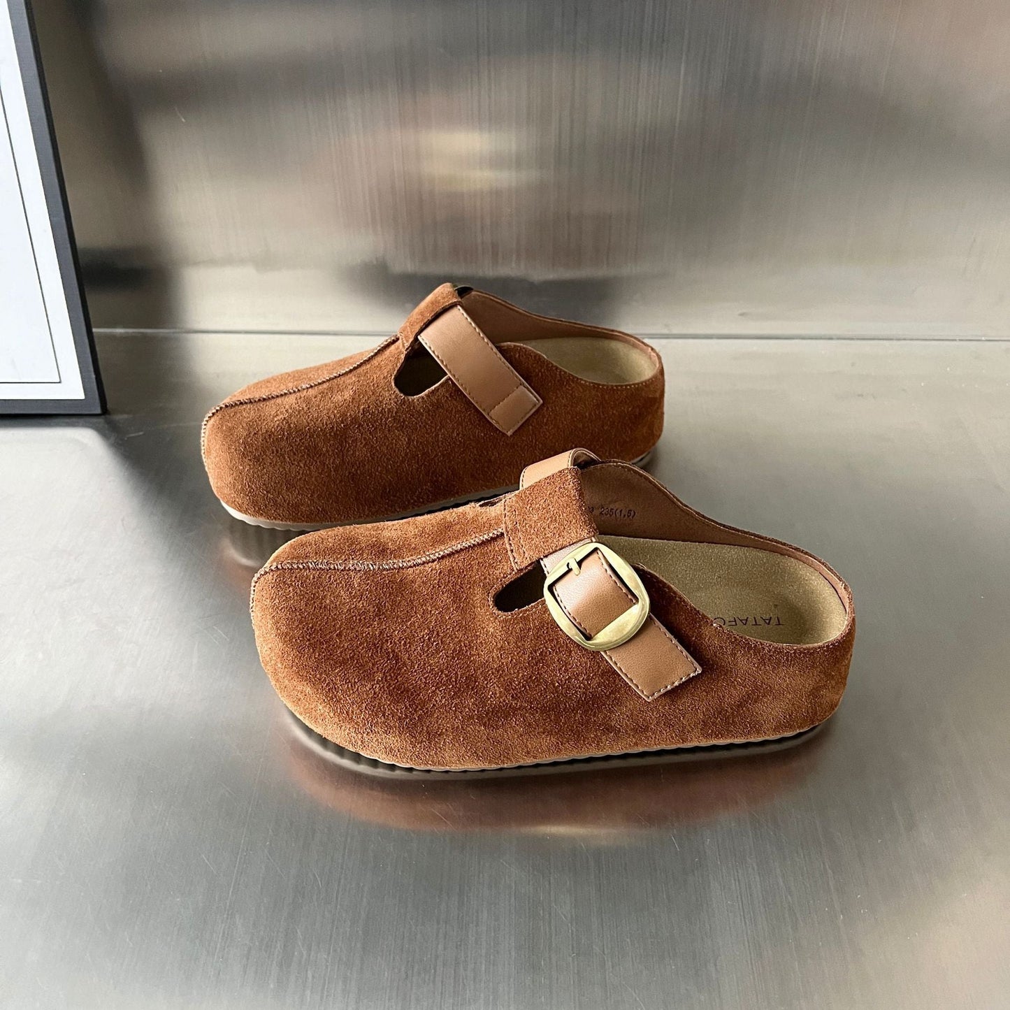 Damen Clogs Wildleder Elegant Schnallenverschluss Bequem