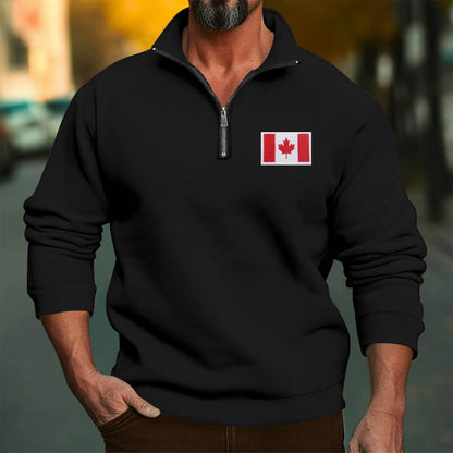 Herren Fleece Pullover Warm mit Halbzipper Kanada Flagge