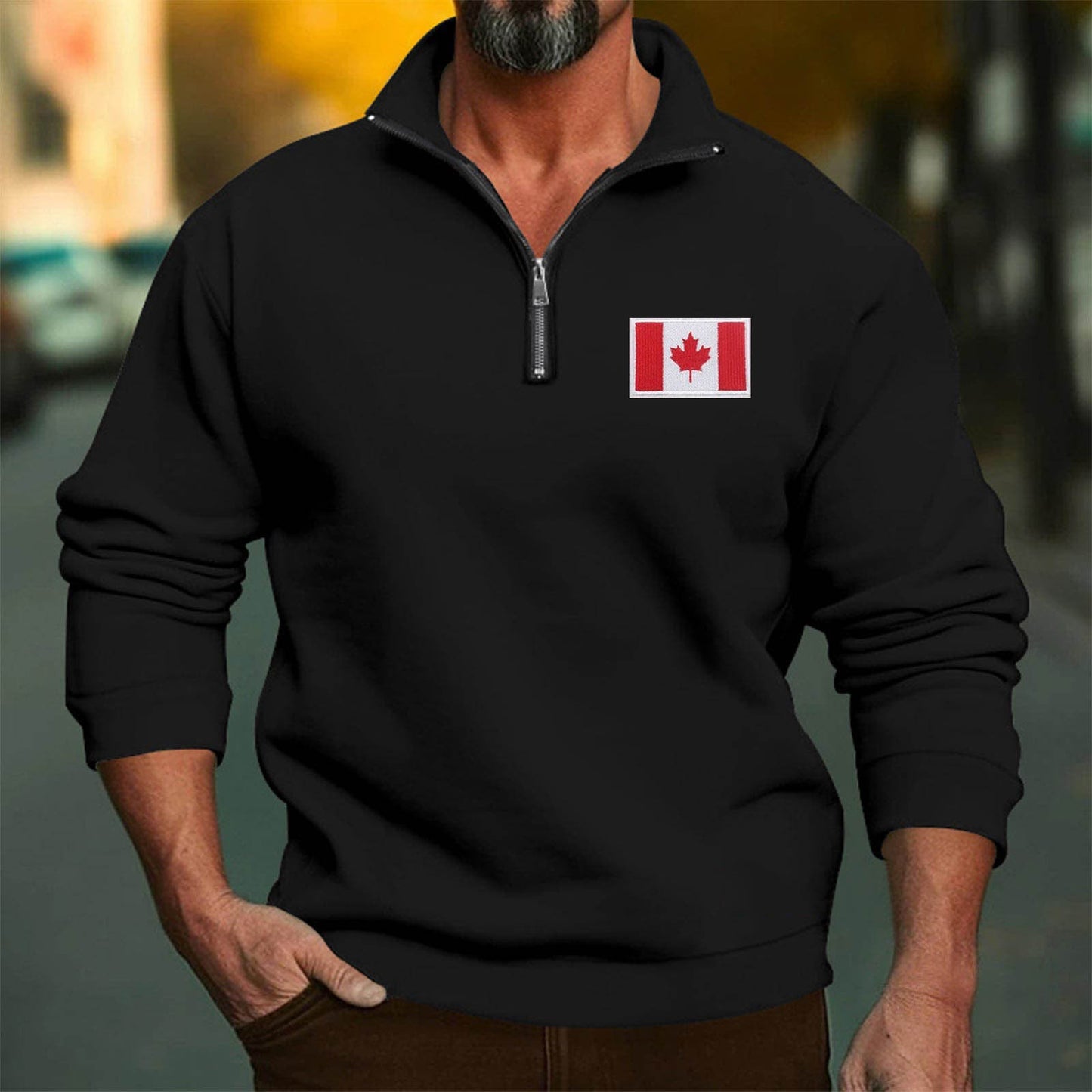 Herren Fleece Pullover Reißverschluss Kragen Warm Modern