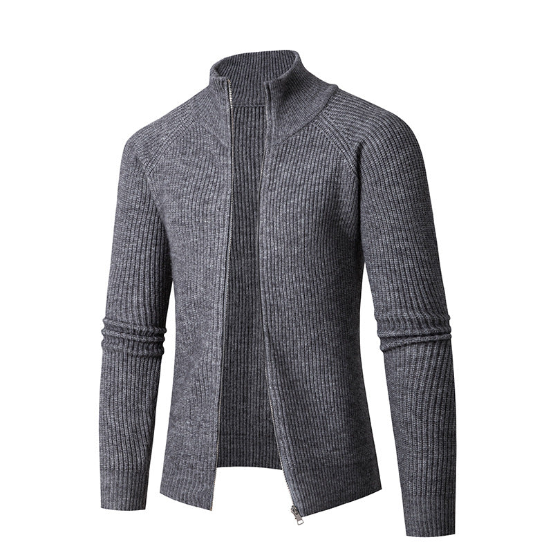 Herren Strickjacke Hochkragen Rippstruktur Modern