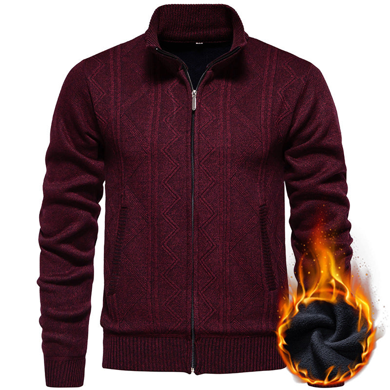 Herren Strickjacke Zopfmuster Stehkragen Warm