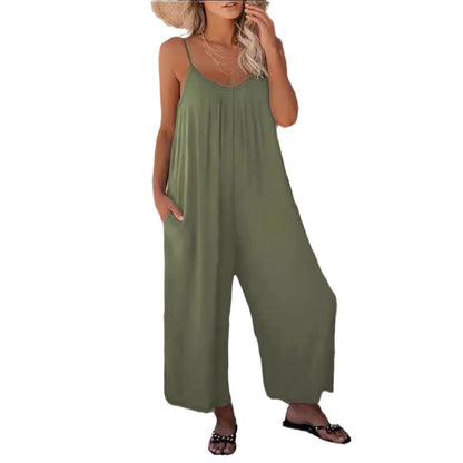 Damen Jumpsuit Leicht Fließend Mit Verstellbaren Trägern