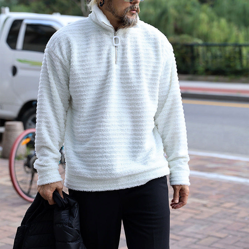 Herren Fleece-Pullover Weich mit Reißverschluss Strukturiert - BerlinGlamour