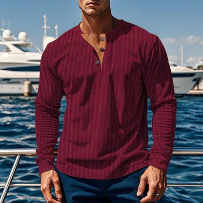Herren Langarmshirt Modisch Strukturiert Knöpfe