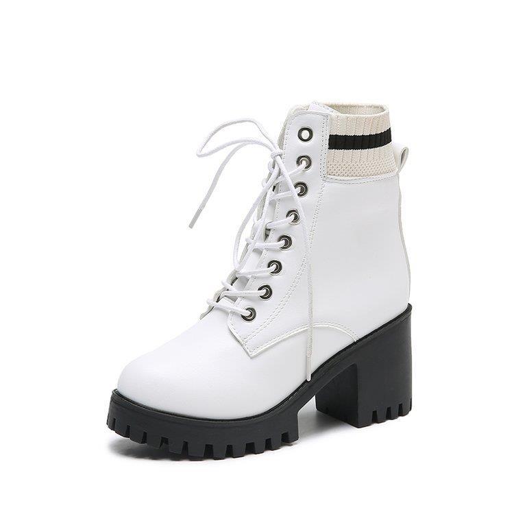 Damen Stiefel Schnürstiefel mit Blockabsatz Robust und Elastisch