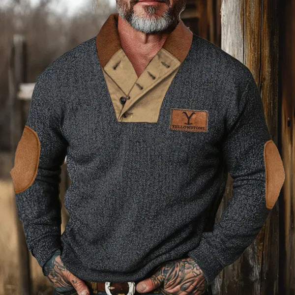 Herren Pullover Modern Kontrastkragen mit Patches