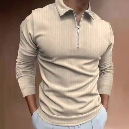Herren Langarmshirt Sportlich Mit Stehkragen Modern