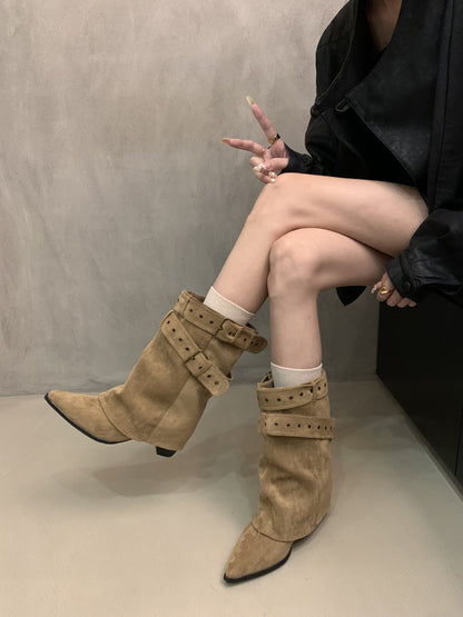 Damen Stiefel Schnallen Modisch Cut Out Schick