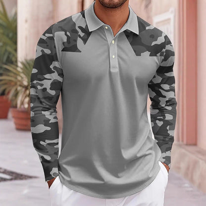 Herren Polo-Shirt Camo Ärmel Modern Sportlich