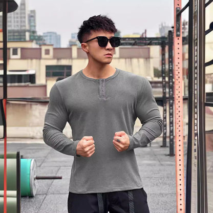 Herren Langarmshirt Modern mit Knopfverschluss Elegант