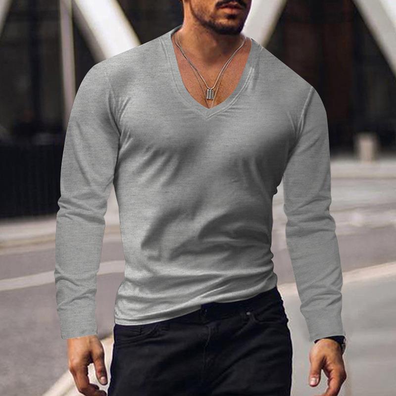 Herren T-Shirt Langarm V-Ausschnitt Modern Style