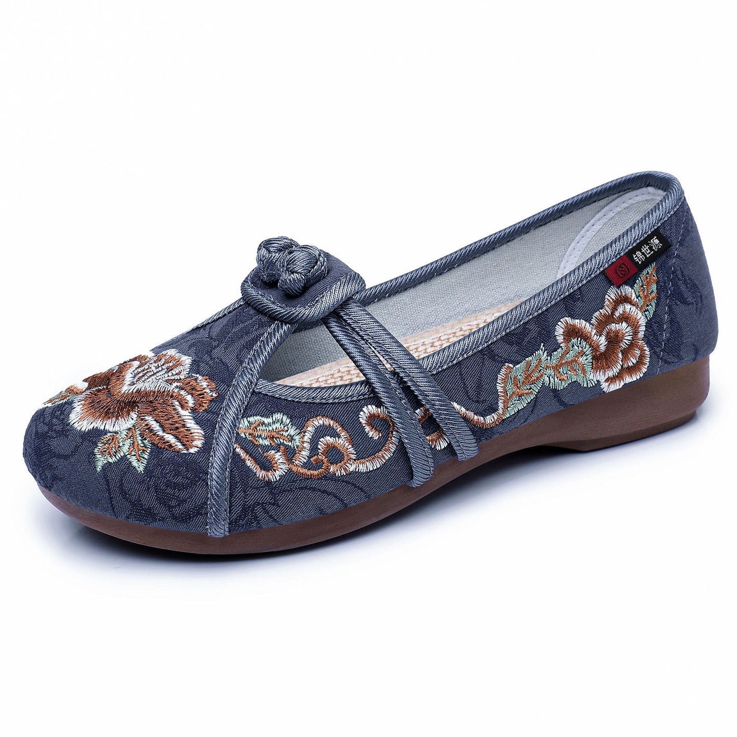 Damen Ballerinas Blumenstickerei Elastisch Komfort