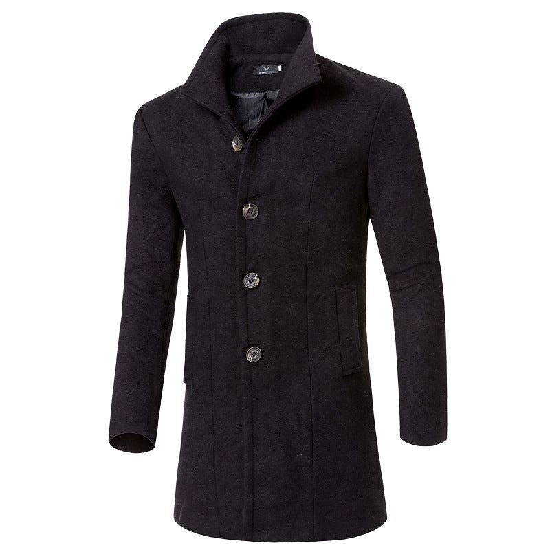 Herren Woolcoat Stehkragen Modern Taschen Elegante Winterjacke