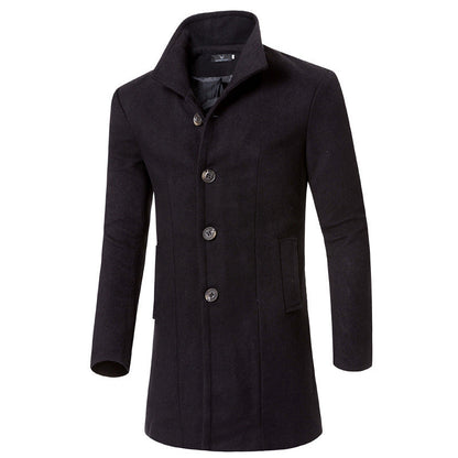 Herren Woolcoat Stehkragen Modern Taschen Elegante Winterjacke