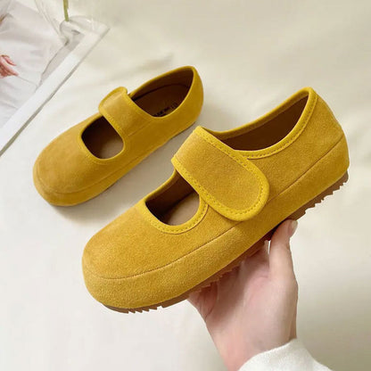 Damen Veloursleder Schuhe Mary Jane Bequem Klettverschluss