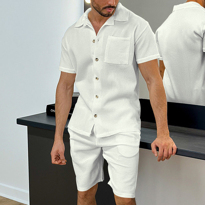 Herren Freizeit Shorts Set Strukturiertes Hemd Shorts Sommer