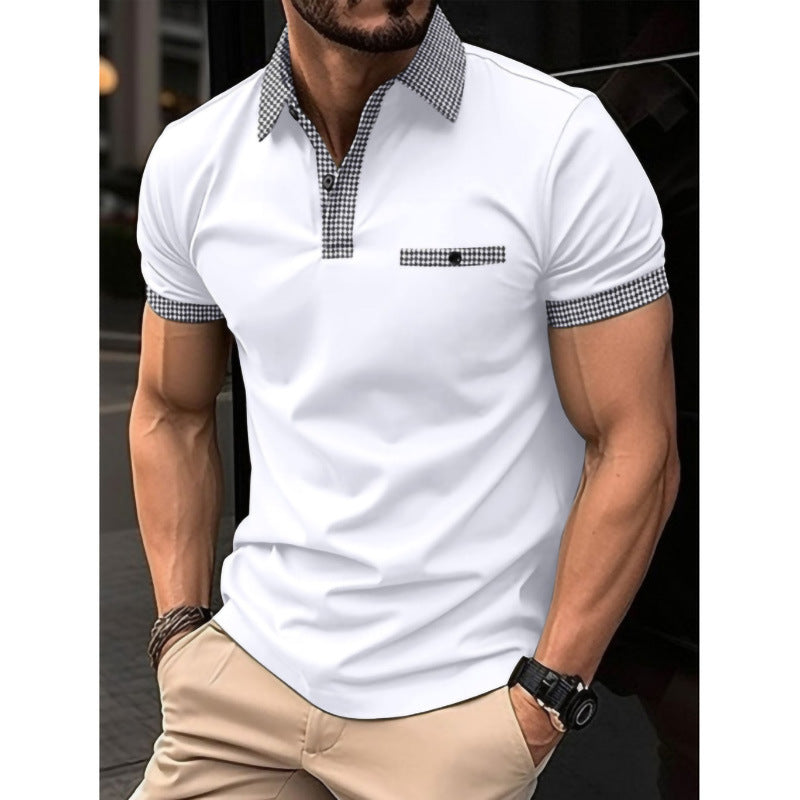 Herren Polohemd Modern Karo Muster Slim Fit