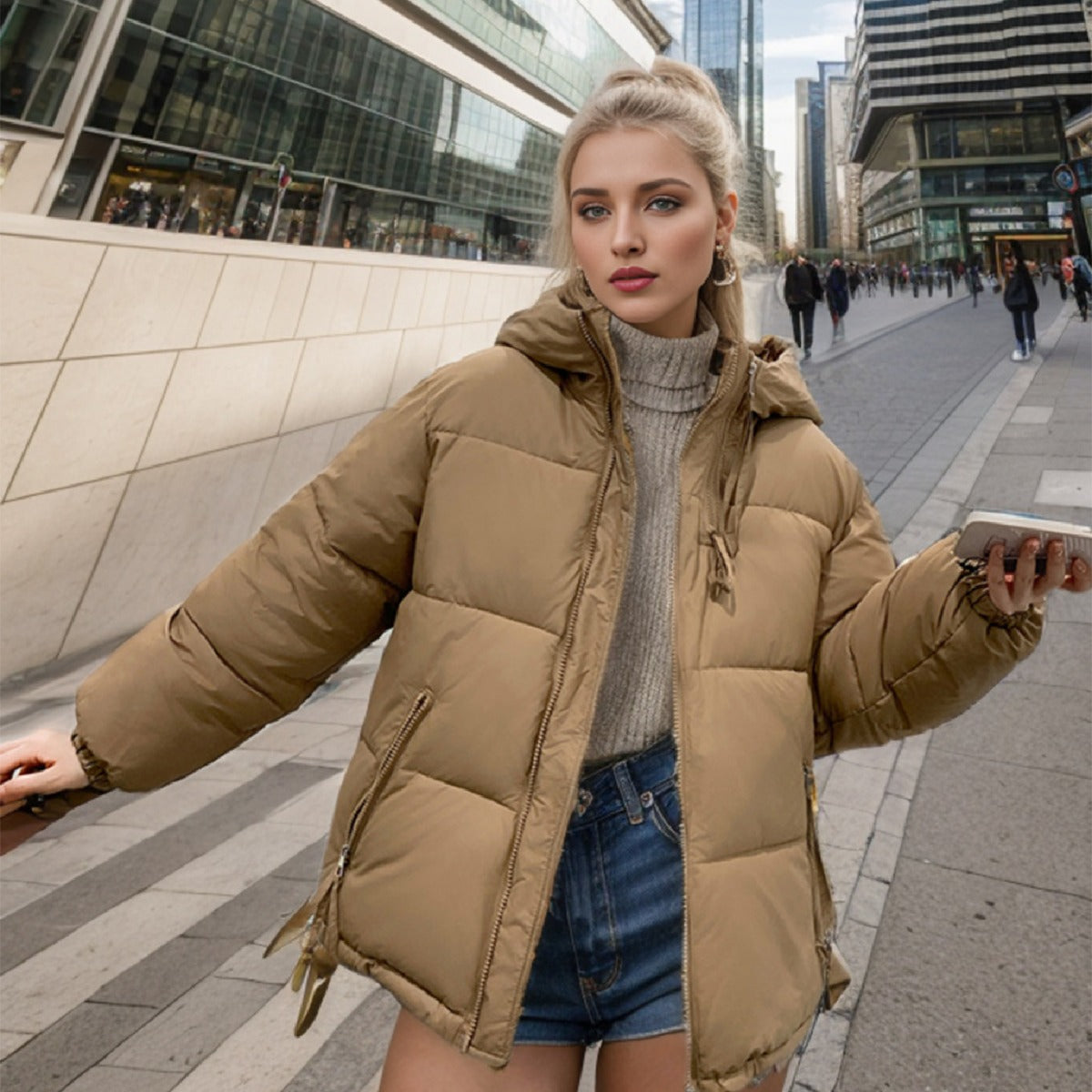 Damen Übergangsjacke Voluminös Steppnaht Taschen Modisch - BerlinGlamour