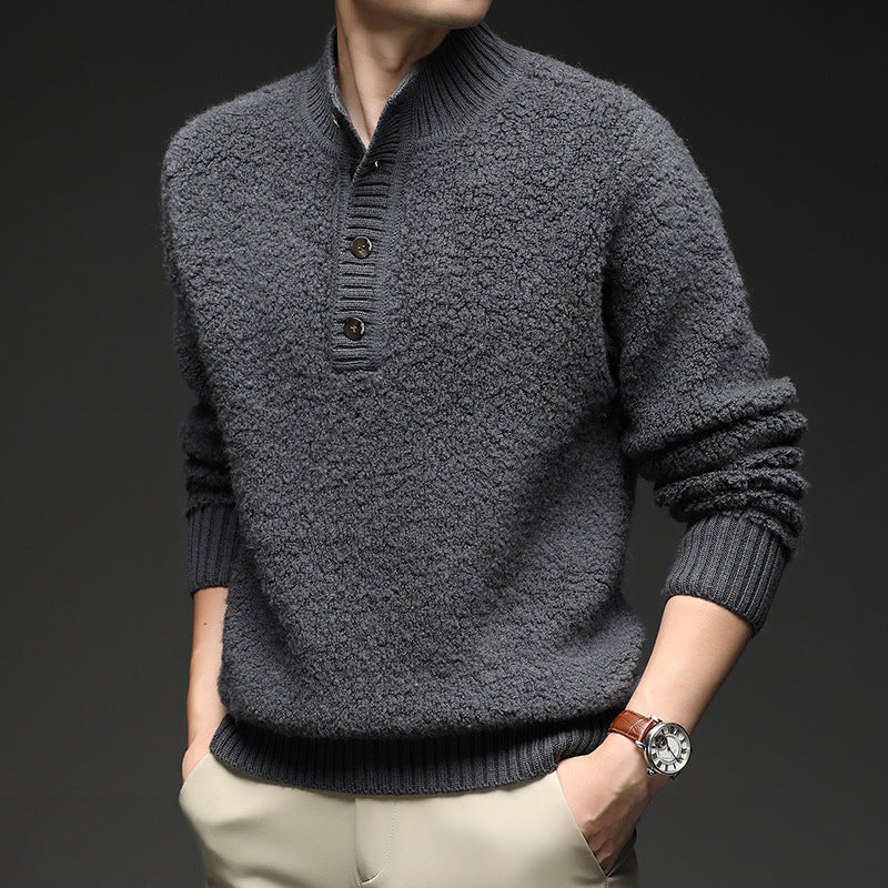 Herren Pullover Struktur Oberfläche Knopfverschluss Modern